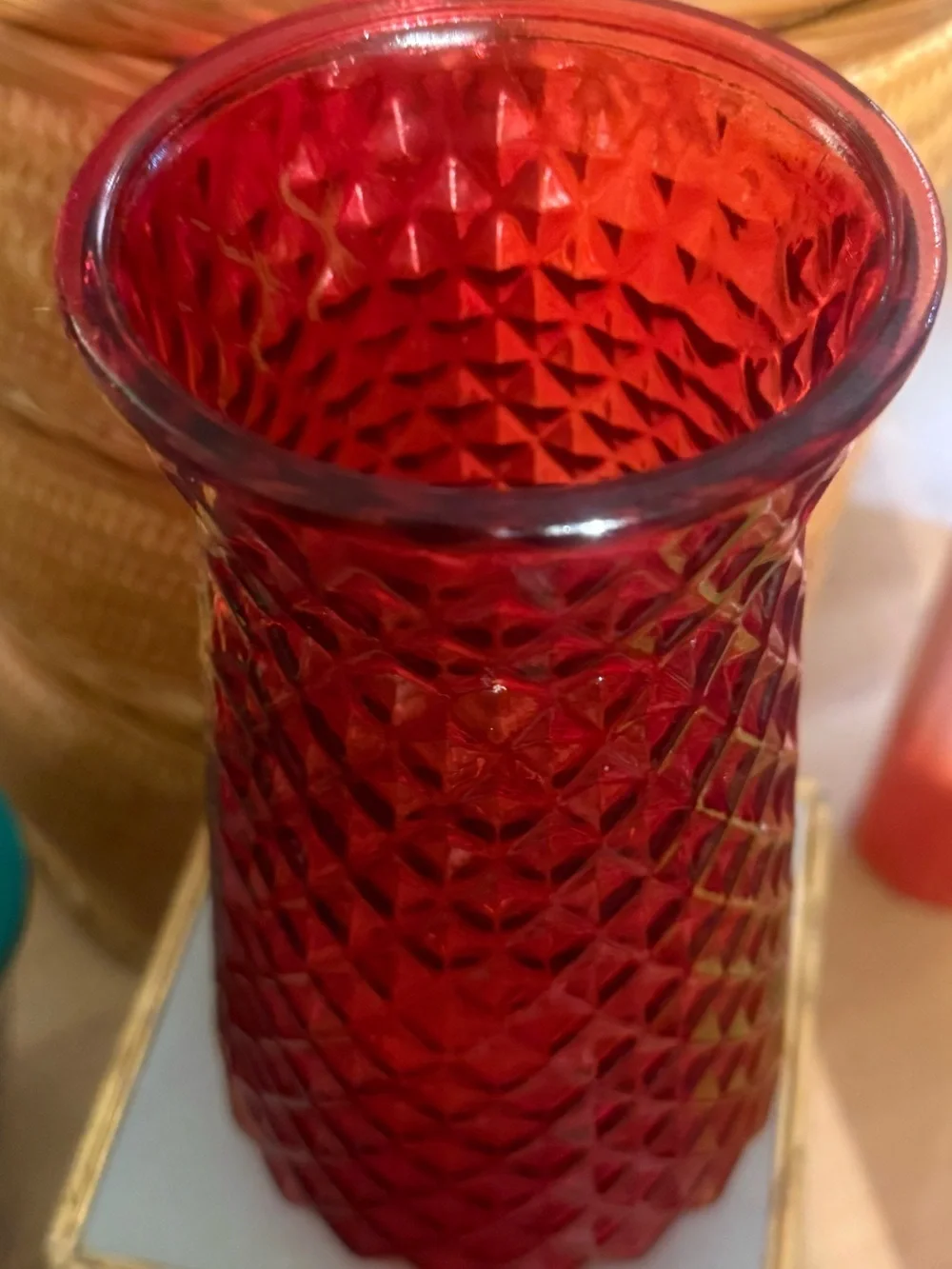 Vintage Paula vase in RUBY RED with diamond cuts